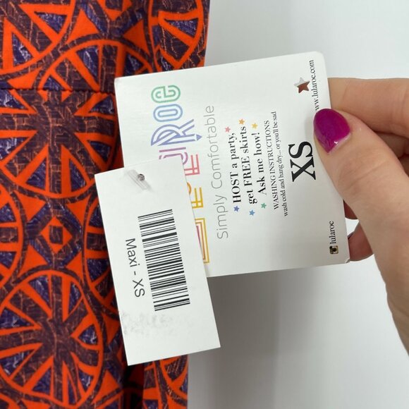 LuLaRoe Womens Maxi Skirt XS Red Geometric Casual Wheel Lightweight Knit New - Picture 5 of 10